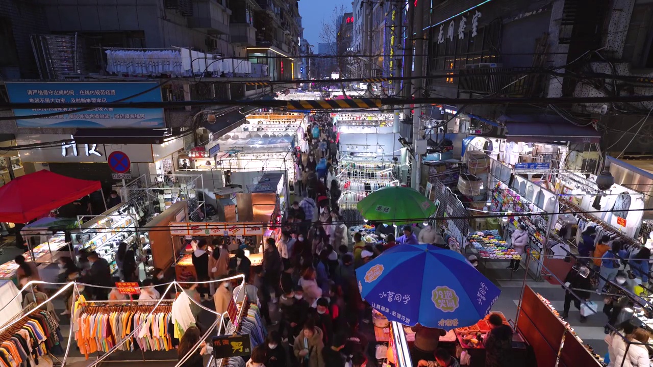 城市熙熙攘攘的夜市与逛街的人流视频素材