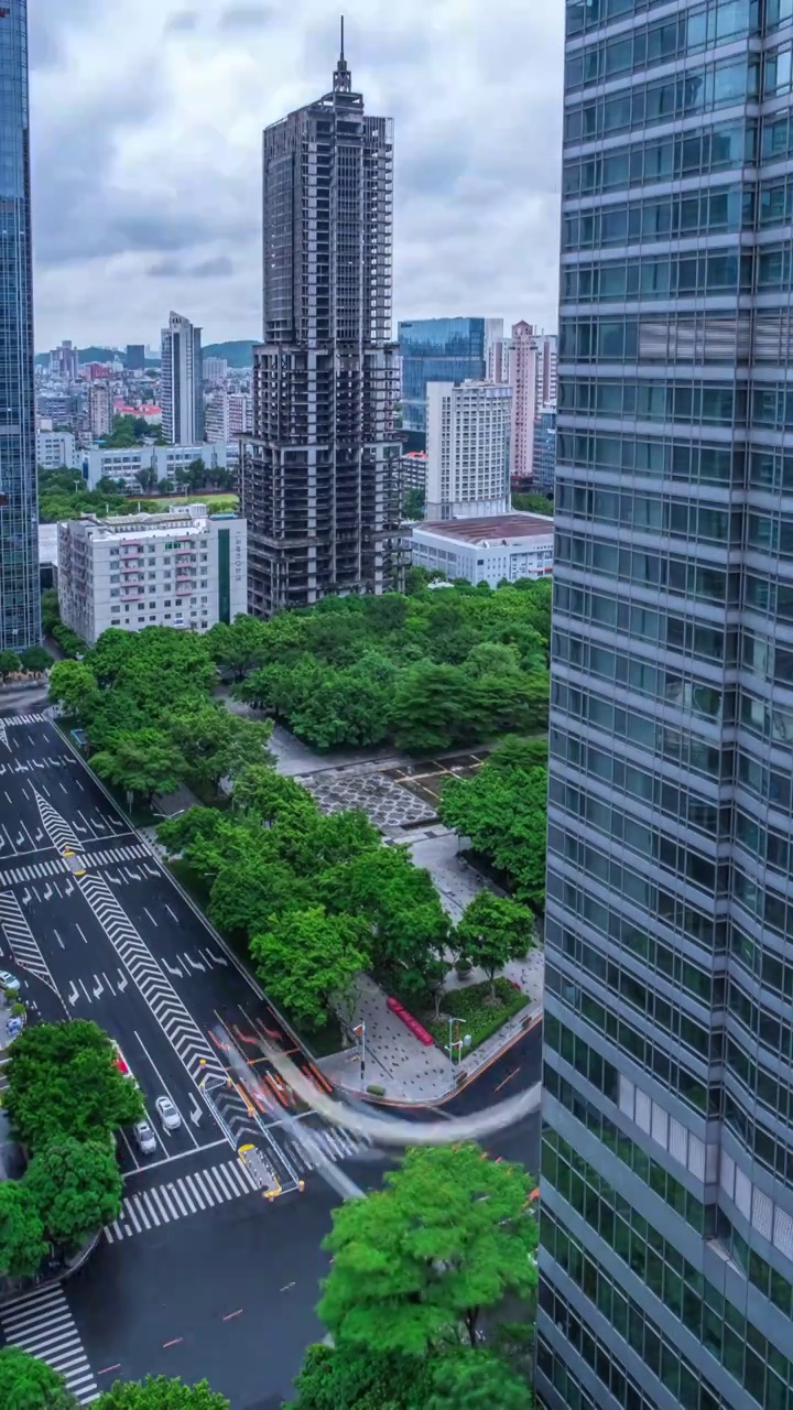 广州城市道路车流与高楼建筑延时风光视频素材