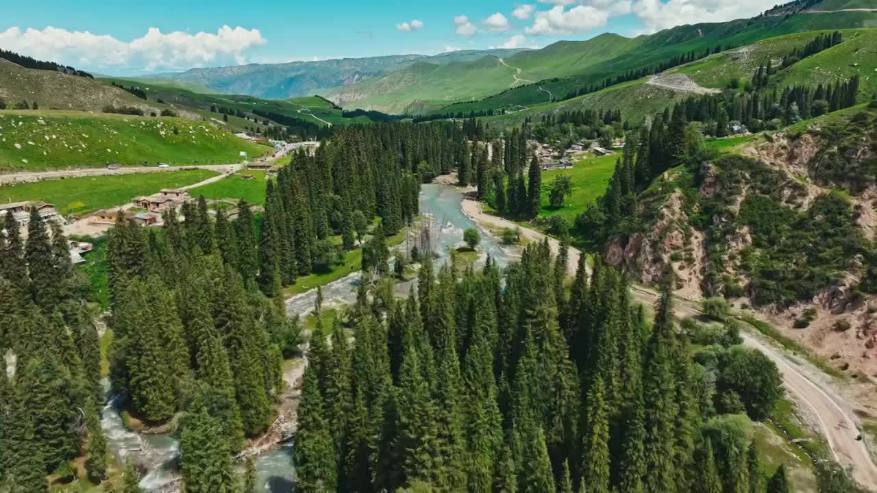 草原森林河流风景航拍视频素材