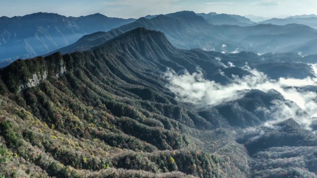 航拍光雾山的晚秋视频素材画面1