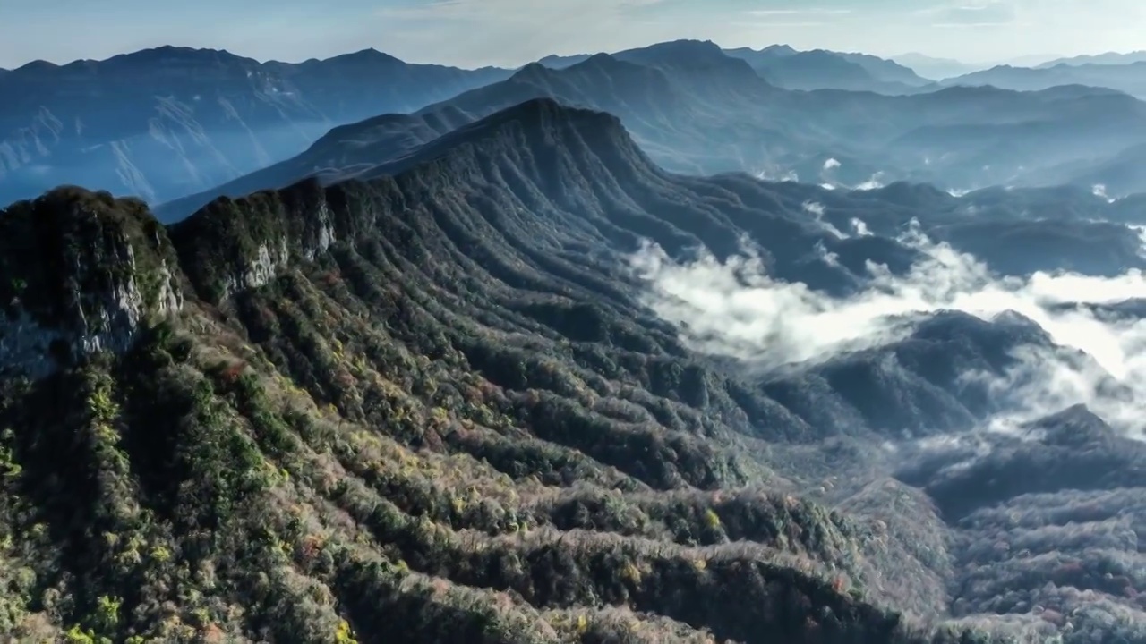 航拍光雾山的晚秋视频素材画面2