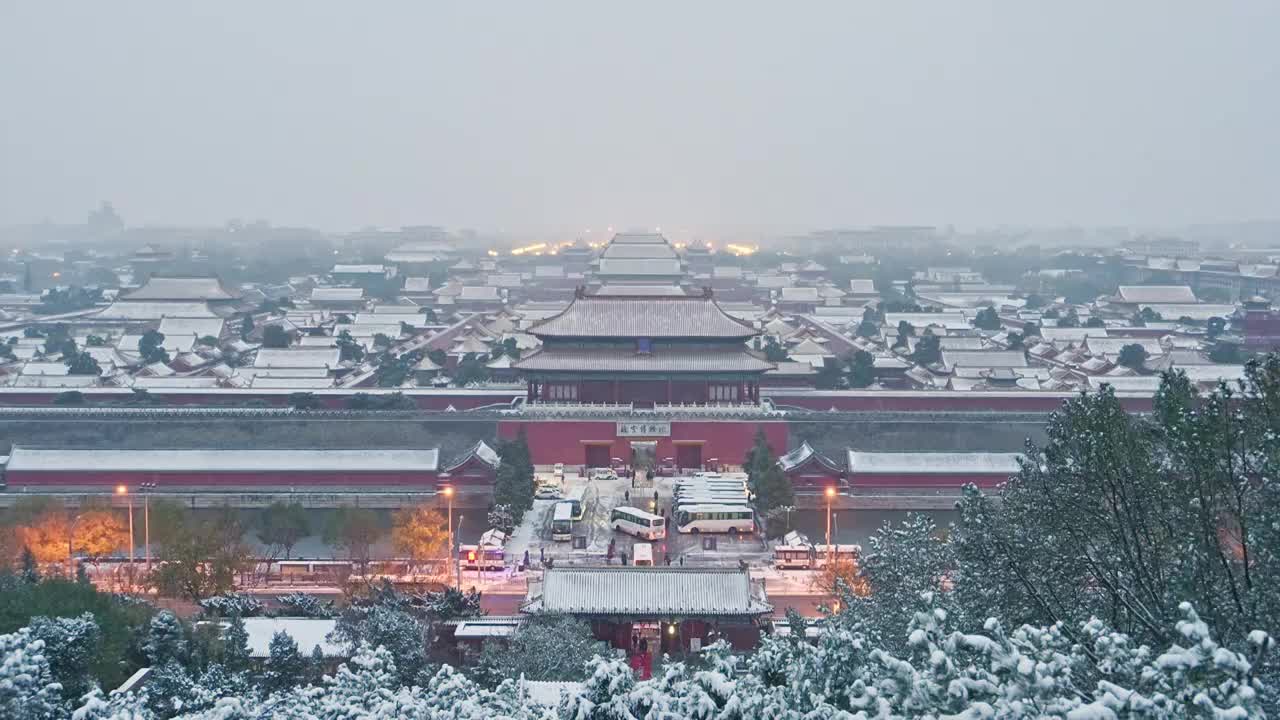 北京中轴线古建紫禁城北平故宫冬季雪景视频素材