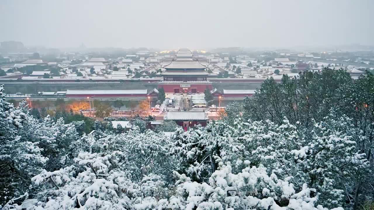 北京中轴线古建紫禁城北平故宫冬季雪景视频素材