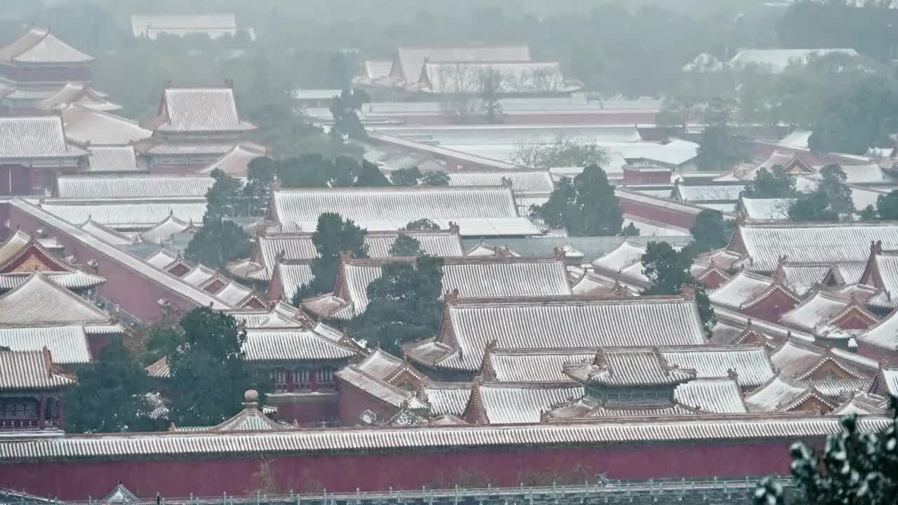 北京中轴线古建紫禁城北平故宫冬季雪景视频素材