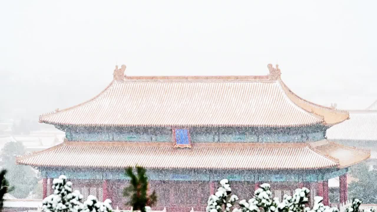 北京中轴线古建紫禁城北平故宫冬季雪景视频素材