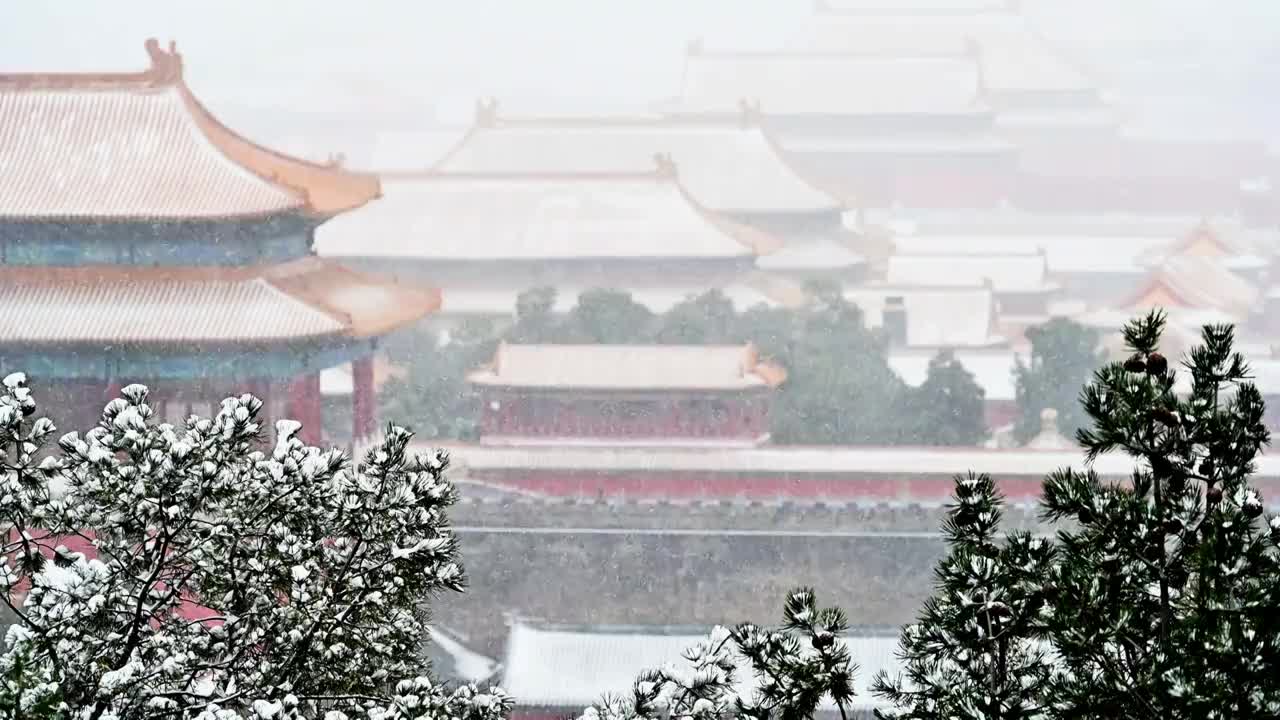 北京中轴线古建紫禁城北平故宫冬季雪景视频素材