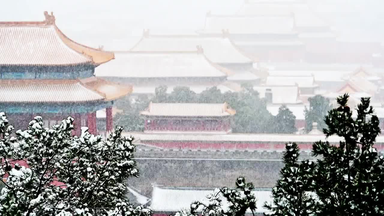 北京中轴线古建紫禁城北平故宫冬季雪景视频素材