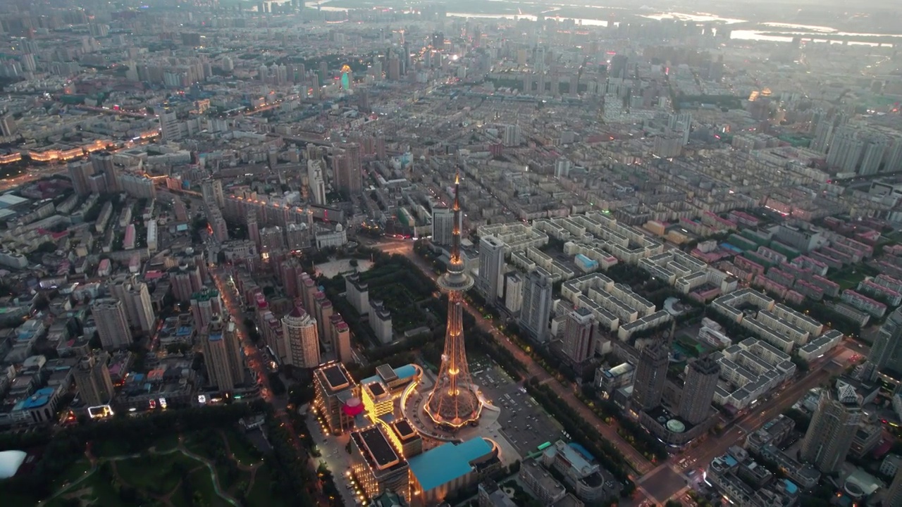 哈尔滨城市风光夜景航拍视频素材