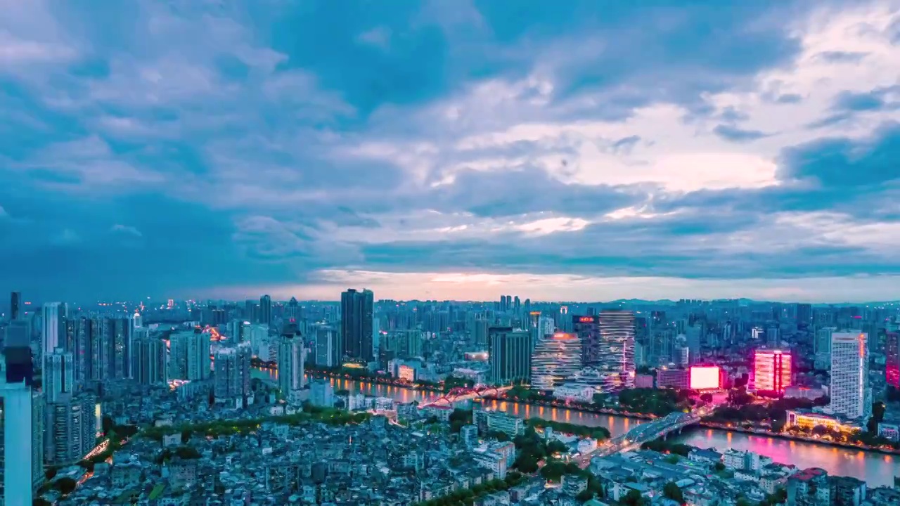 广州城市建筑群夕阳晚霞航拍延时风光视频素材