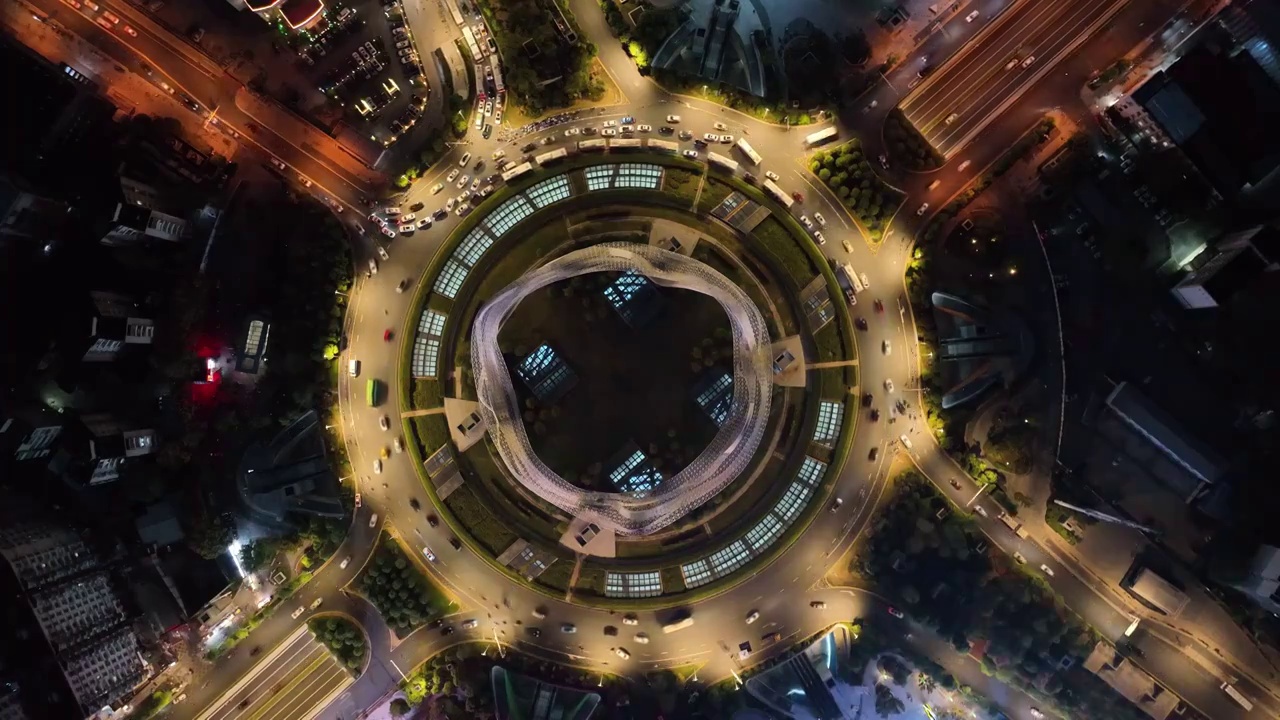 航拍武汉光谷广场建筑雕塑城市交通夜景视频素材