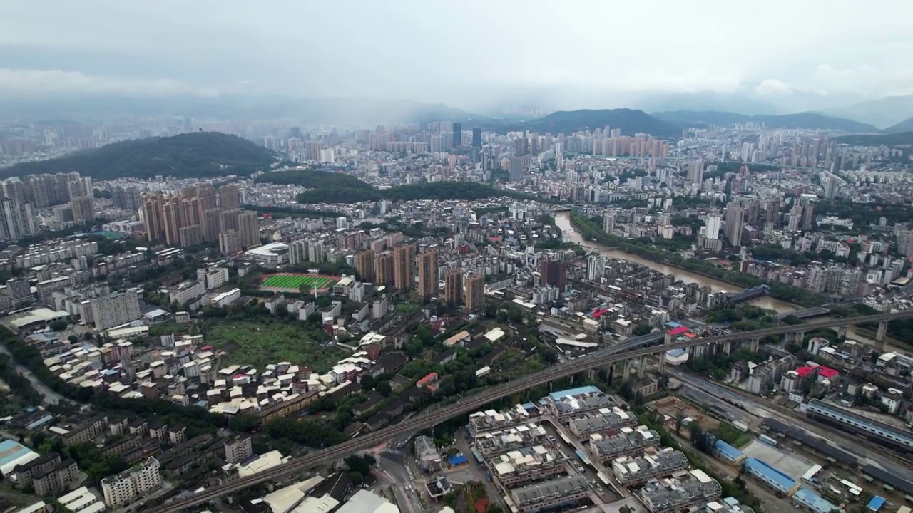 福建省,龙岩市,城市风光,航拍视频素材