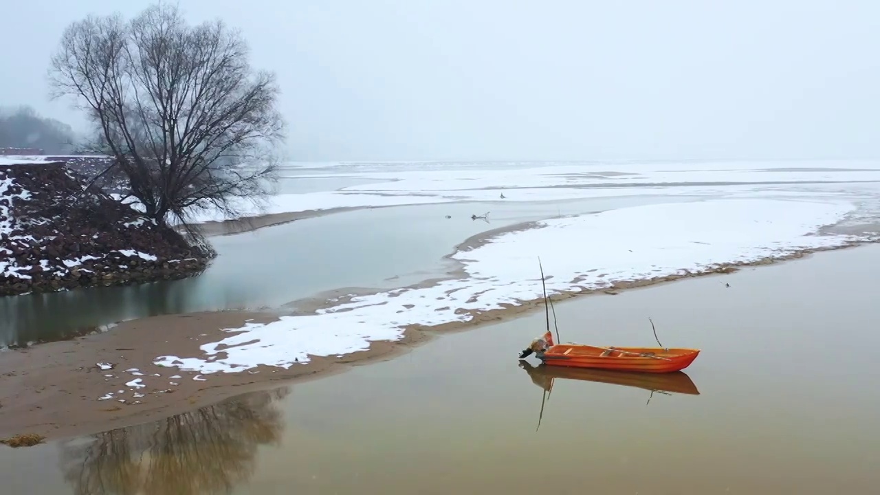 郑州风雪中的黄河 黄河浮桥视频下载