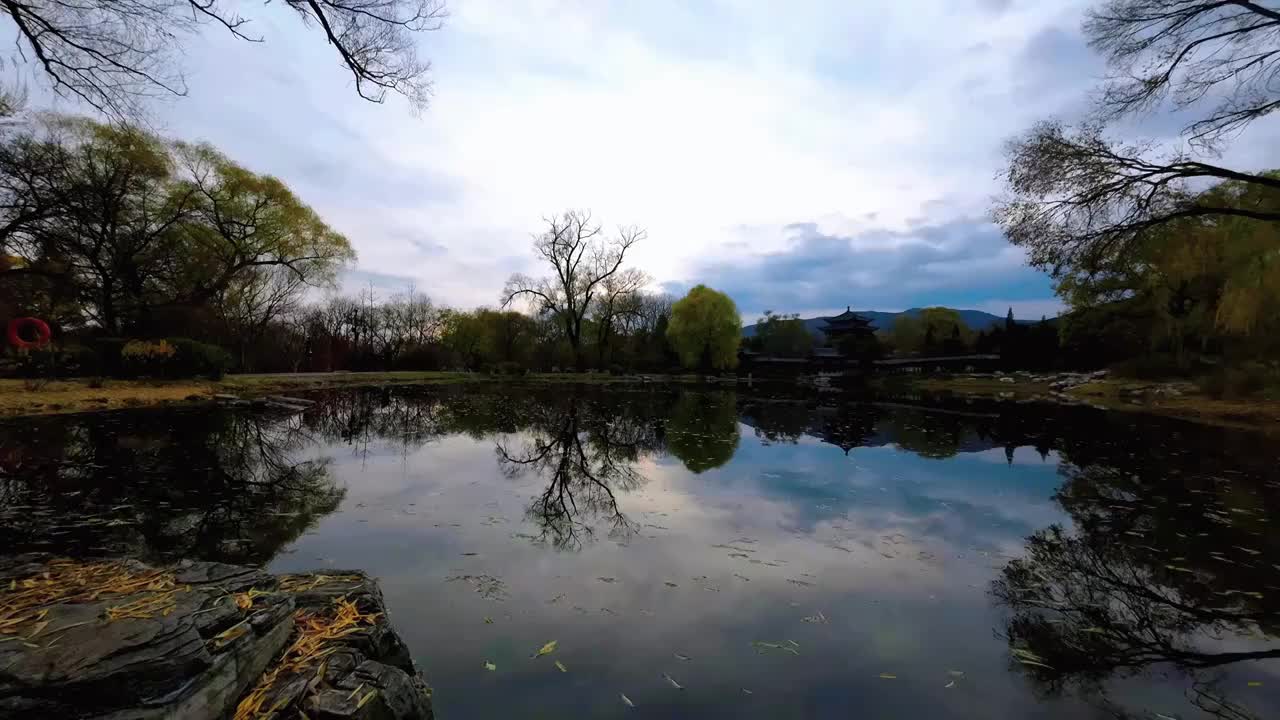 航拍山西太原晋祠公园园林秋景视频素材