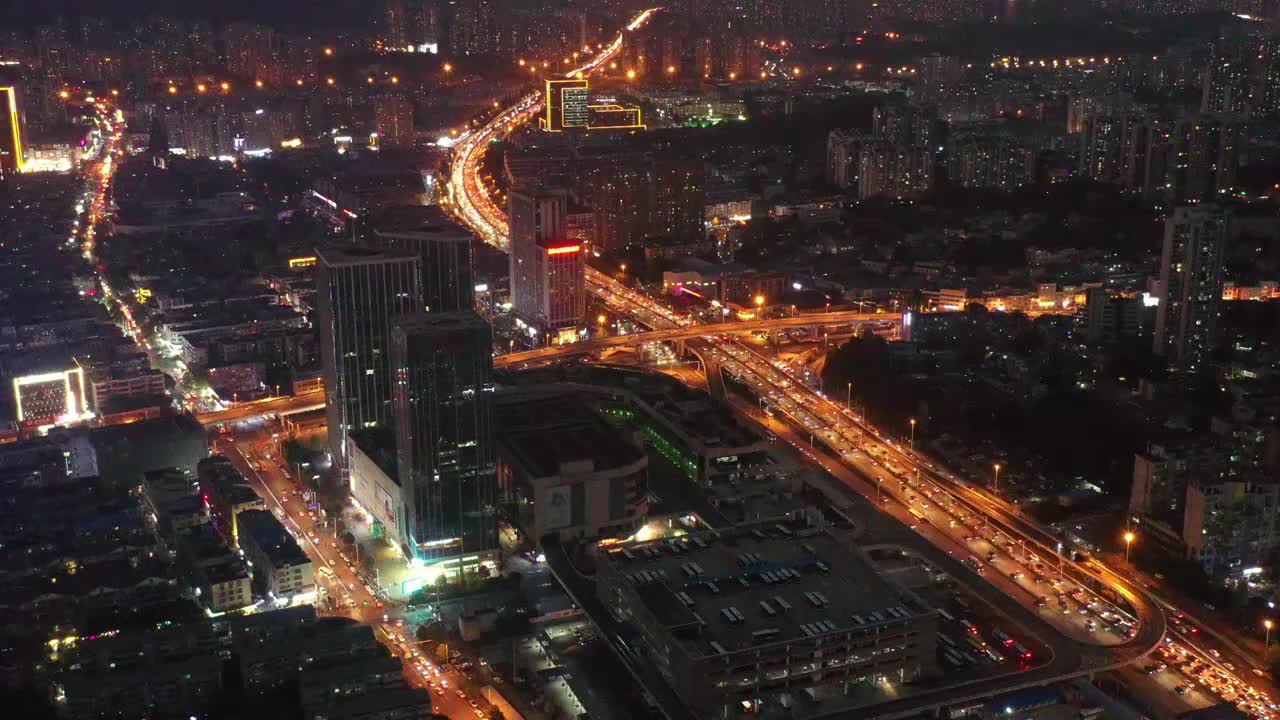 航拍湖南长沙西二环夜景车流视频素材