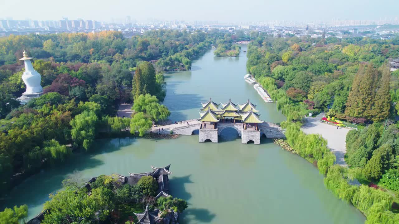 扬州市瘦西湖航拍视频素材