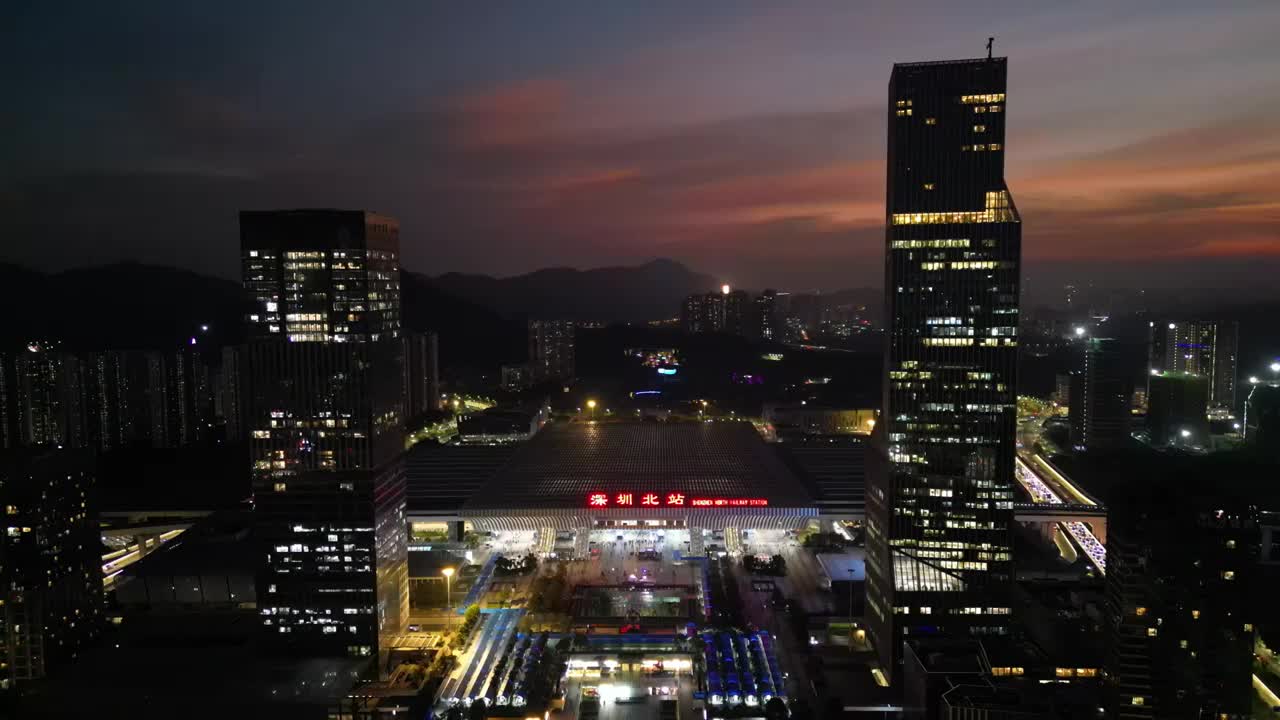 深圳北站日落夕阳晚霞视频素材