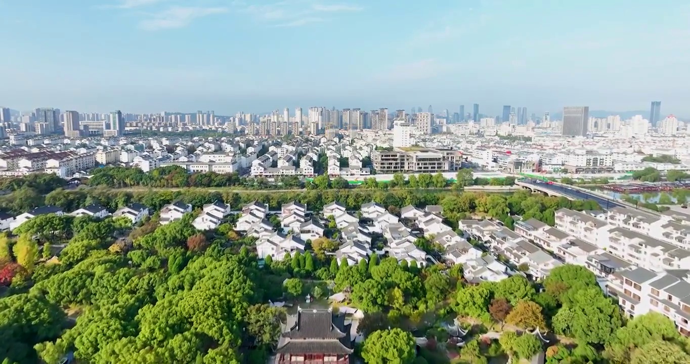 江苏苏州盘门景区秋季航拍视频素材