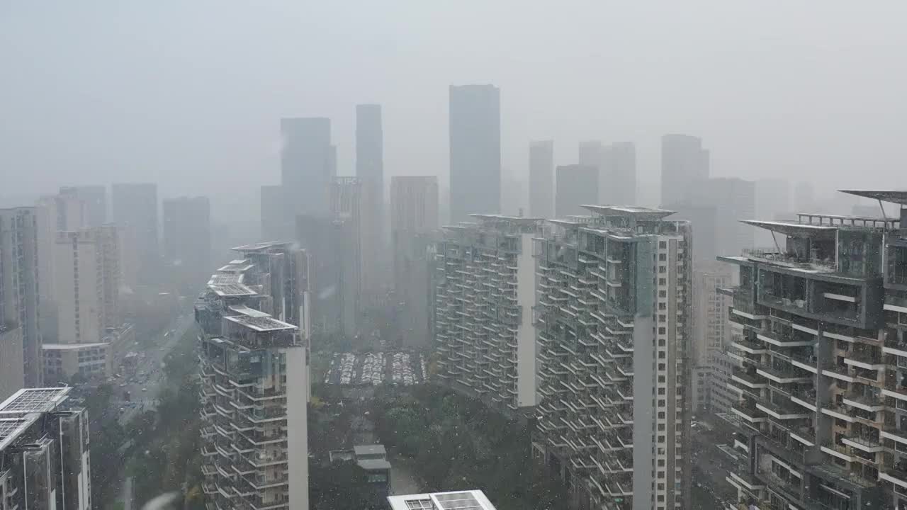 航拍杭州临平城市建筑风光雪景鸟瞰图视频素材