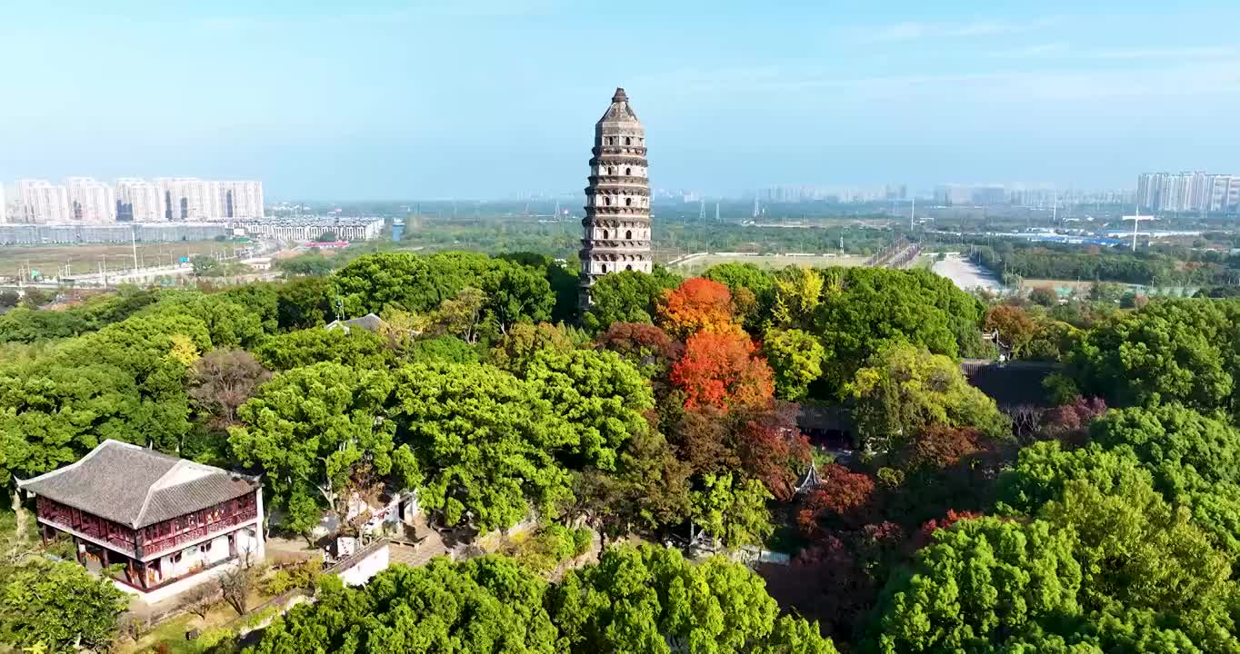 江苏苏州虎丘风景名胜区秋季航拍视频素材