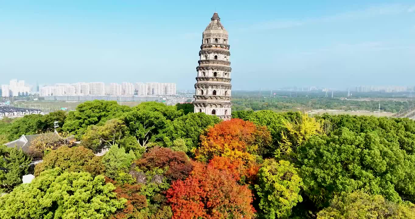 江苏苏州虎丘风景名胜区秋季航拍视频素材