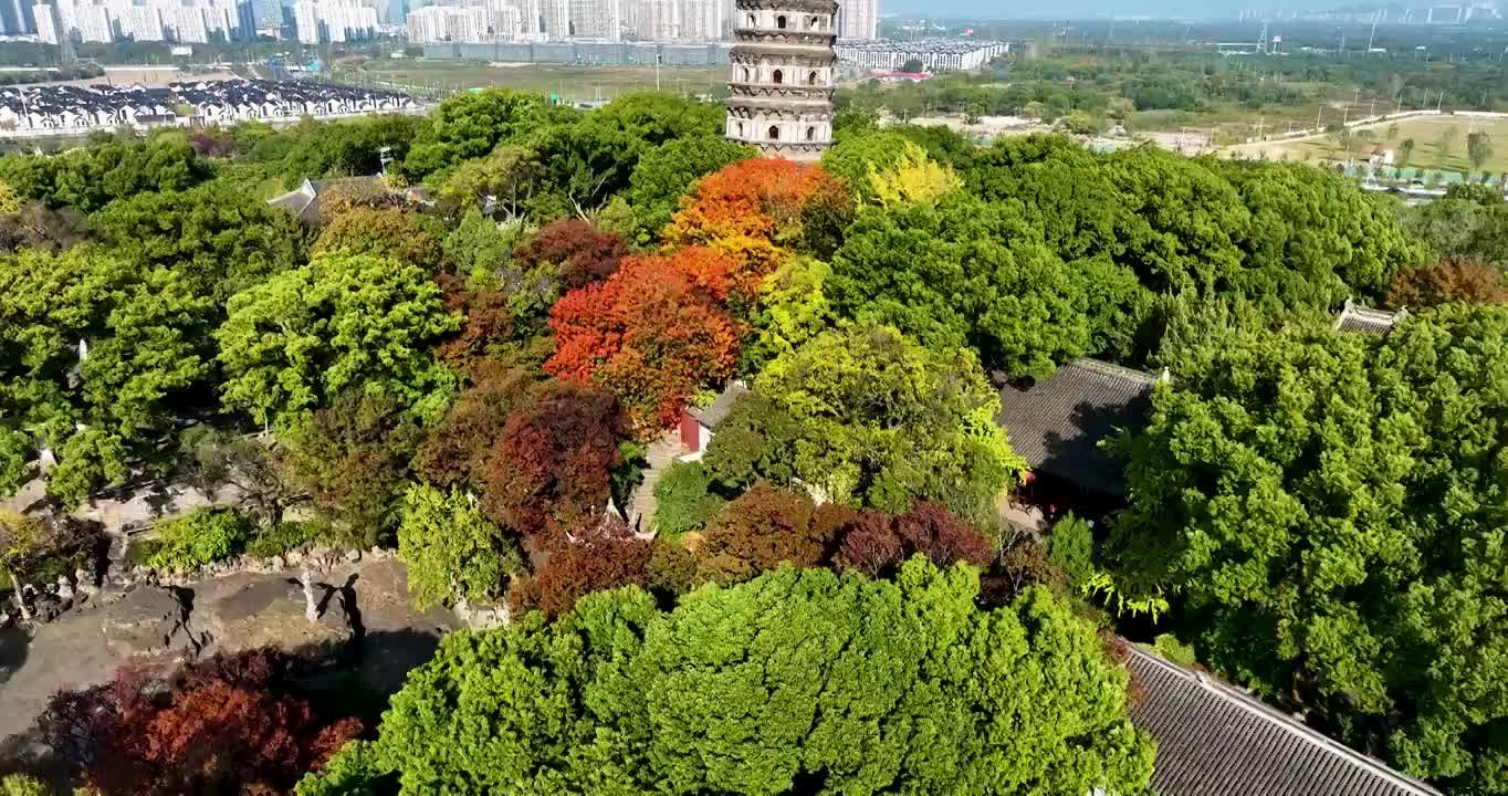 江苏苏州虎丘风景名胜区秋季航拍视频素材