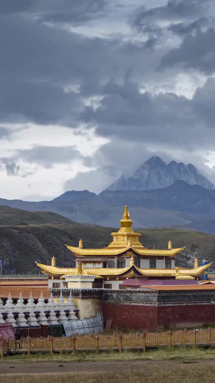 塔公寺，塔公草原，寺庙的金顶，甘孜的风景视频素材