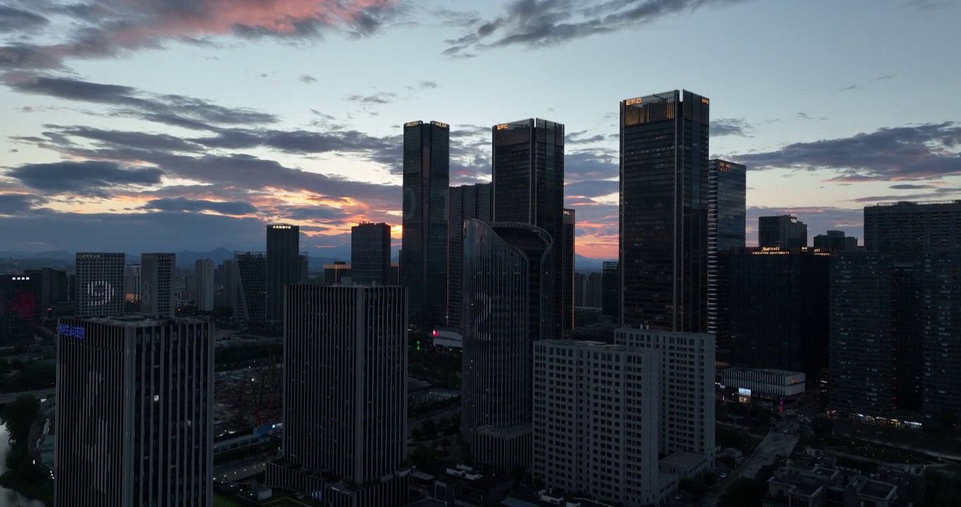 航拍杭州未来科技城城市风光夜景视频素材