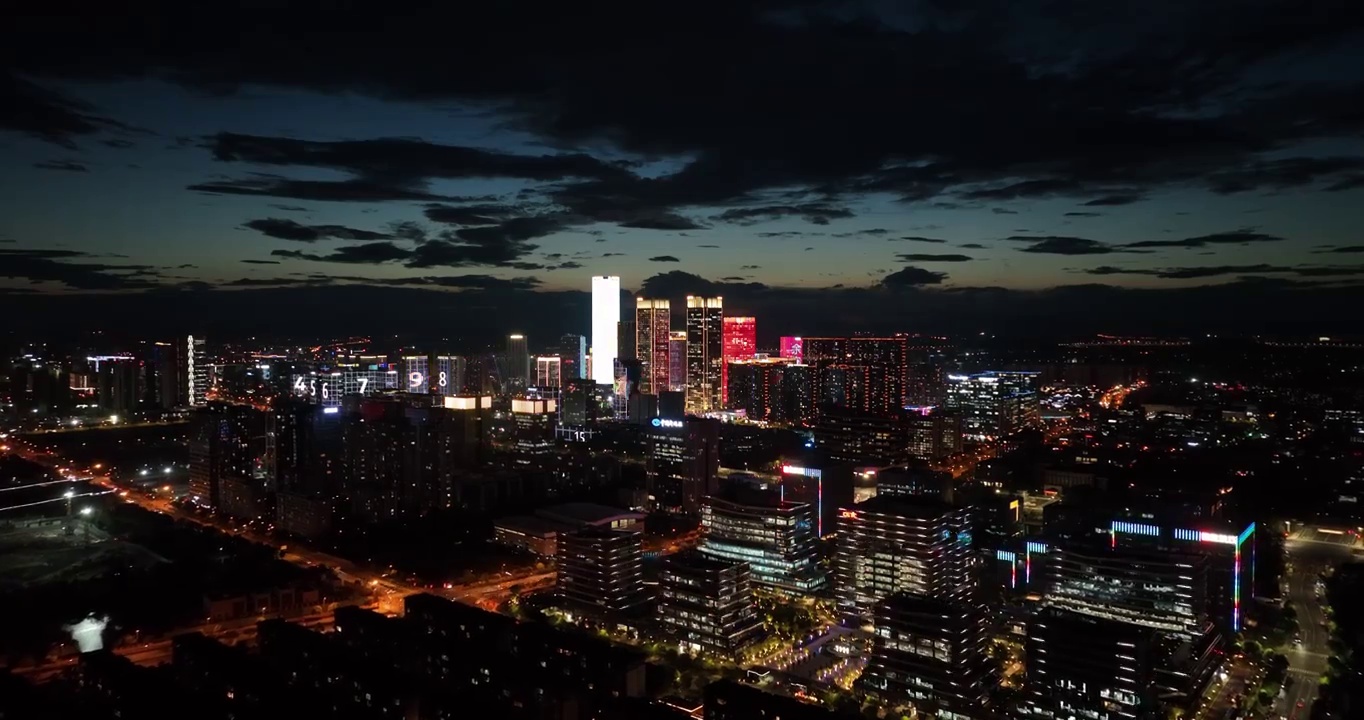 航拍杭州未来科技城城市风光夜景视频素材