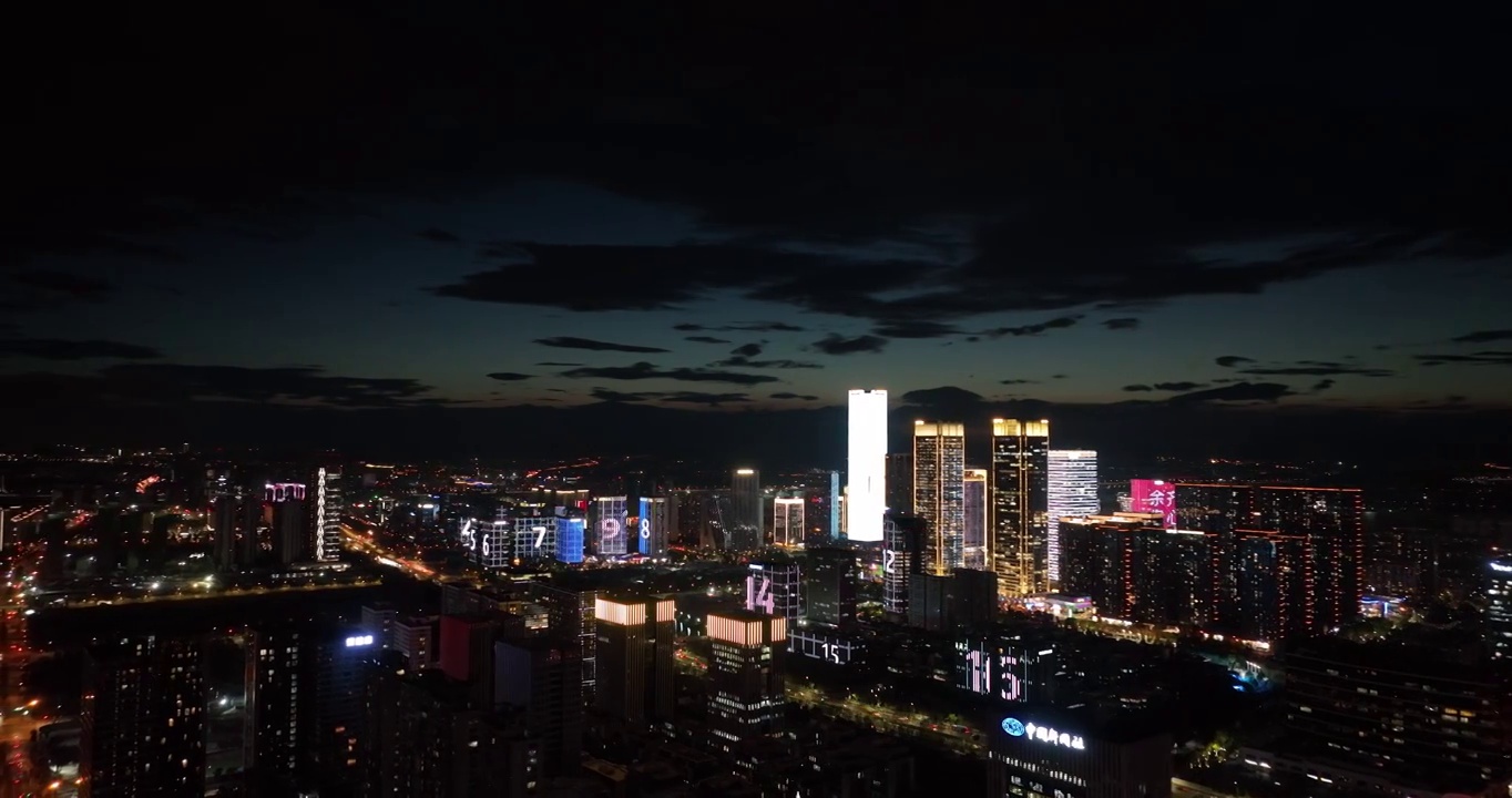 航拍杭州未来科技城城市风光夜景视频素材