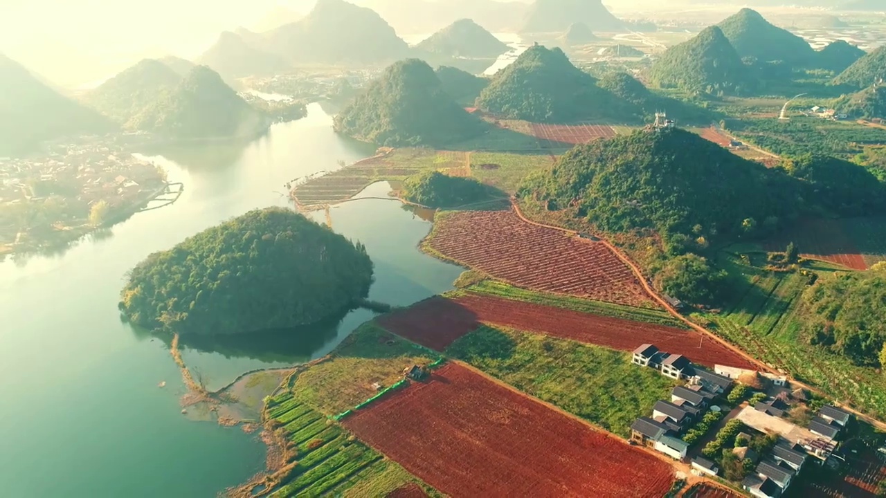 云南普者黑湿地公园航拍秋色视频素材