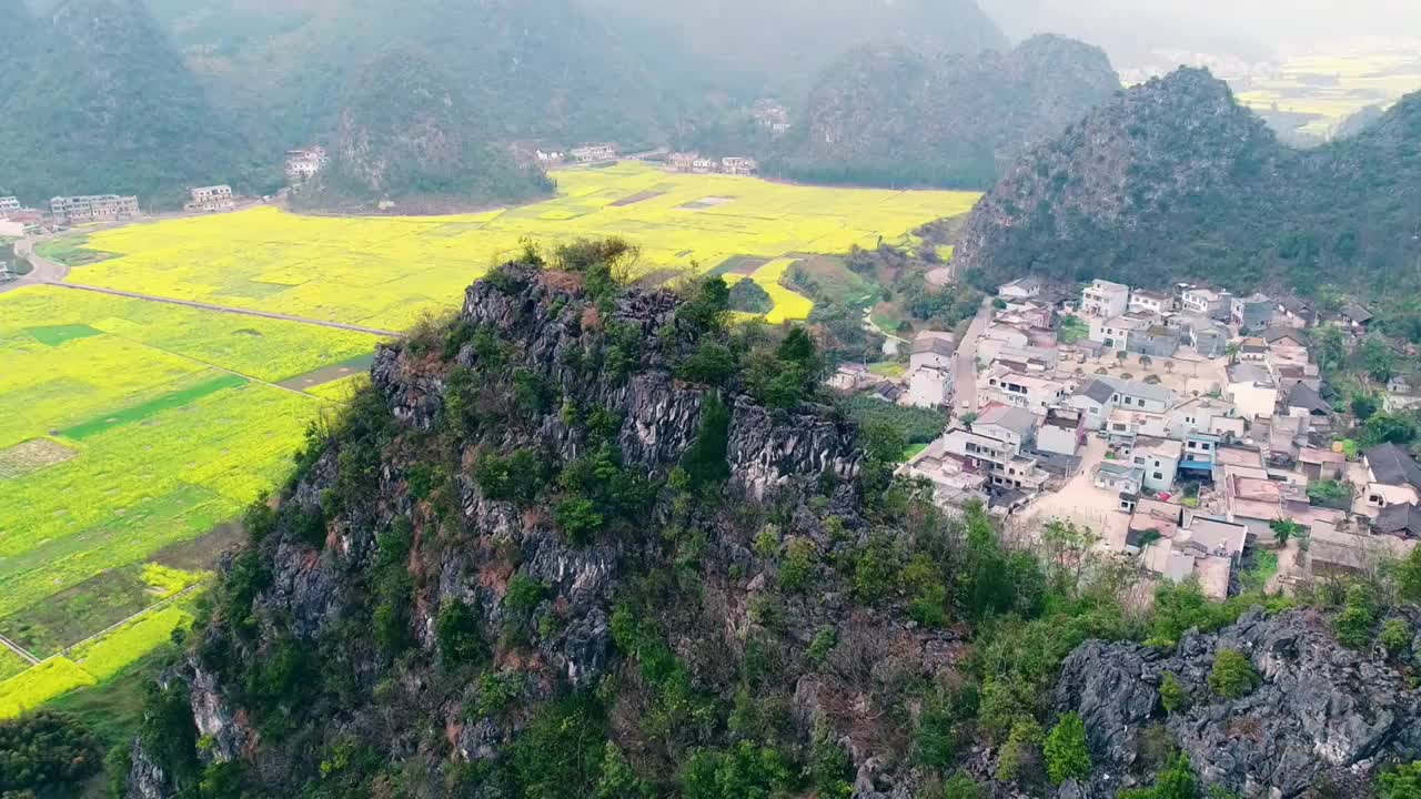 贵州兴义万峰林景区油菜花田航拍视频素材