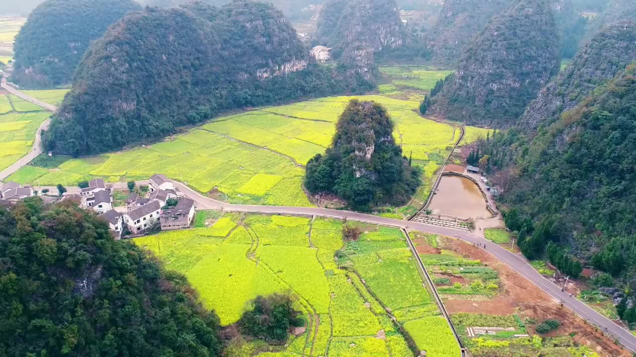 贵州兴义万峰林景区油菜花田航拍视频素材