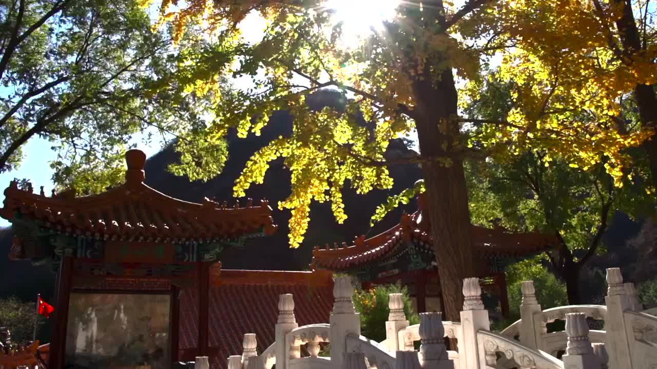 北京秋天阳光下的白瀑寺视频素材