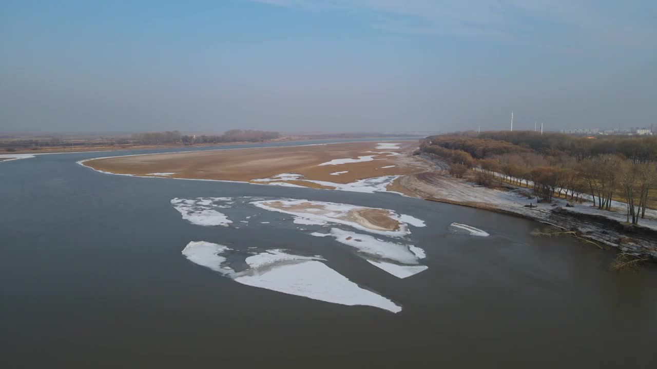 航拍嫩江冬天雪景视频素材