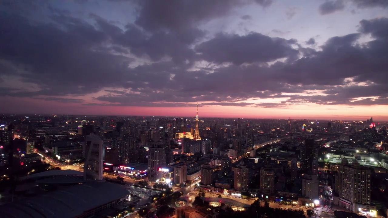 哈尔滨城市夜景全景航拍视频素材