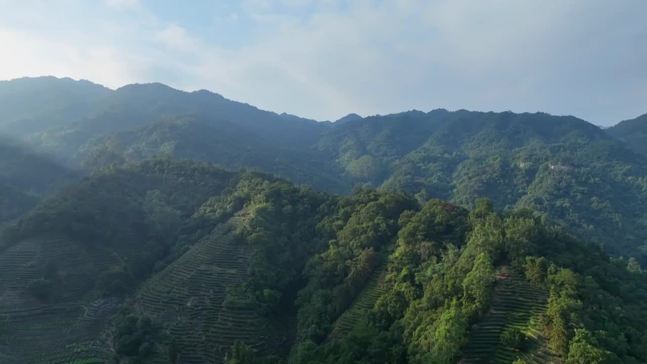 航拍绿水青山大山森系自然美蓝天白云视频素材