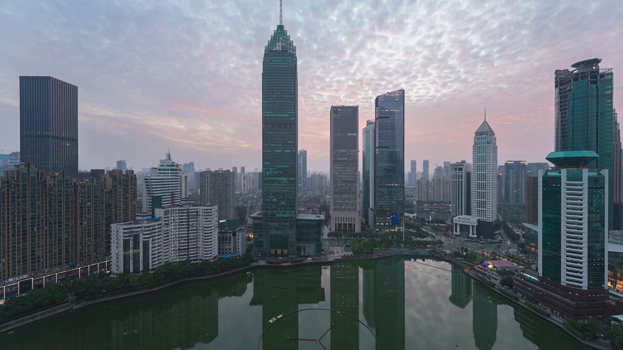 延时摄影城市天际线高楼夕阳晚霞落日夜景车流视频素材