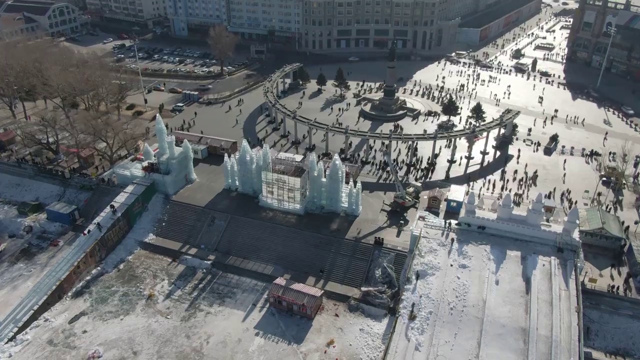 冰雪乐园 游乐园 哈尔滨松花江冰雪嘉年华视频素材