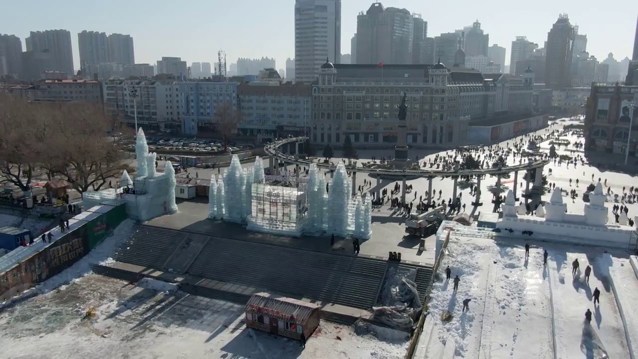 冰雪乐园 游乐园 哈尔滨松花江冰雪嘉年华视频素材