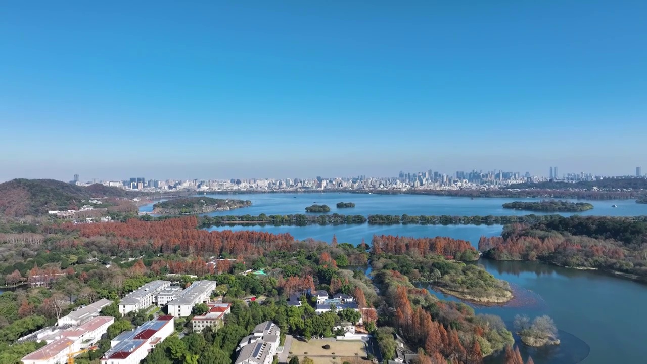 冬日晴朗天气下的杭州西湖旅游风景区风光视频素材