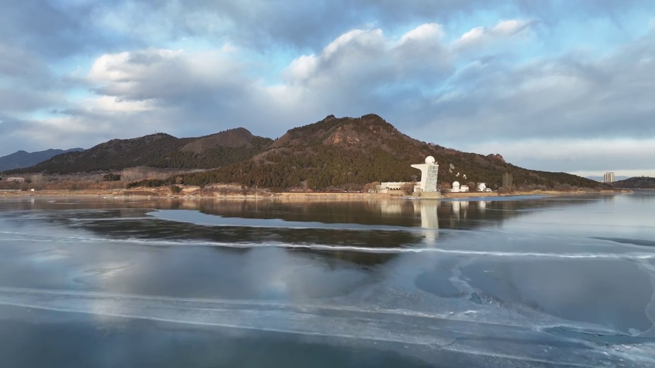 北京怀柔水库冬天航拍视频素材