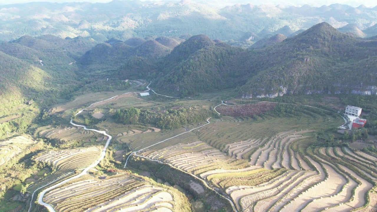 龙里县朵花万亩梯田花海航拍视频素材