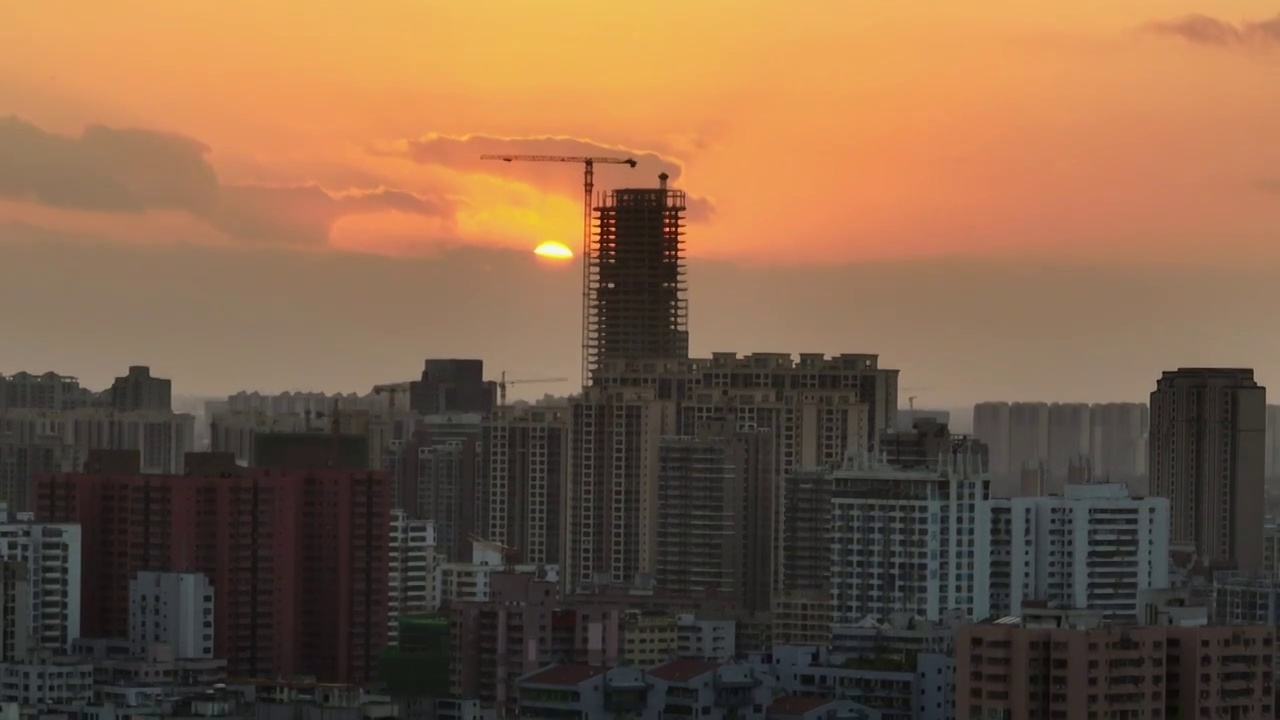 航拍海口都市日落风光视频素材