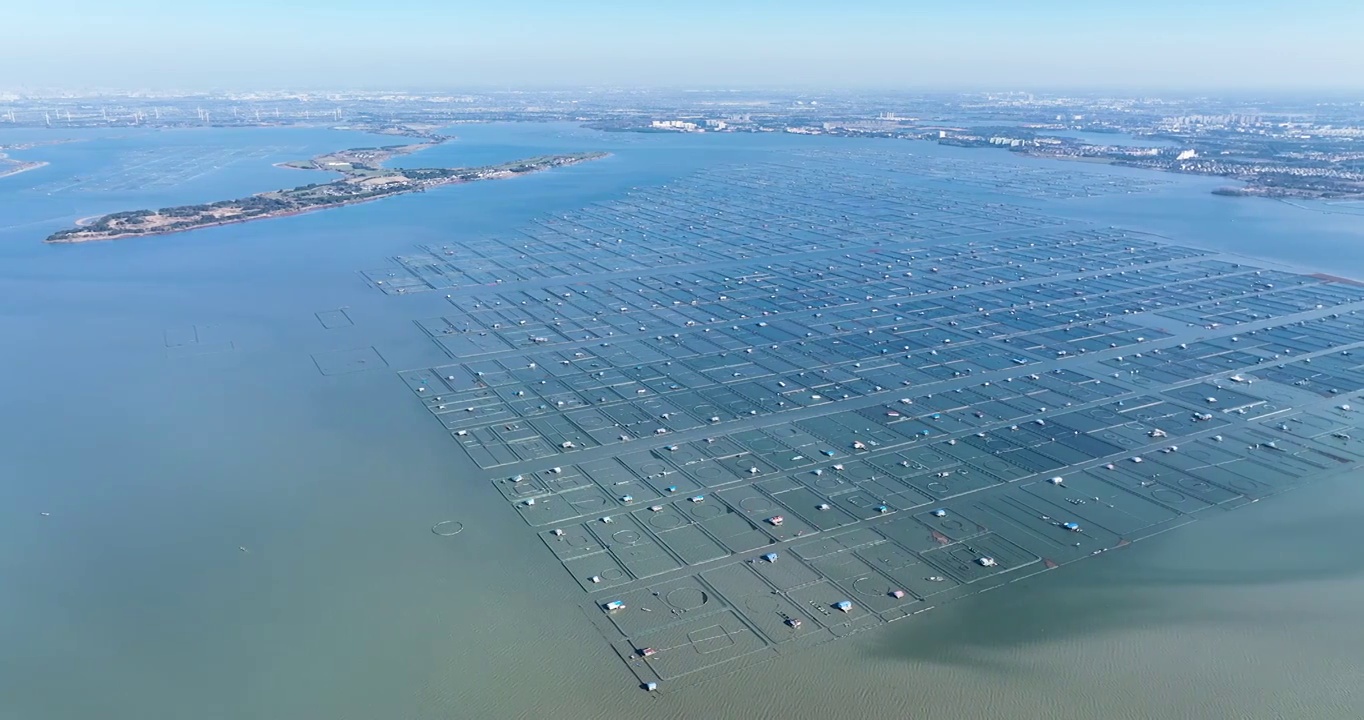 江苏苏州阳澄湖大闸蟹养殖场航拍视频素材