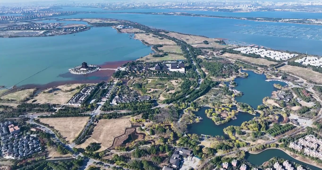 江苏苏州阳澄湖半岛旅游渡假区冬季航拍视频素材