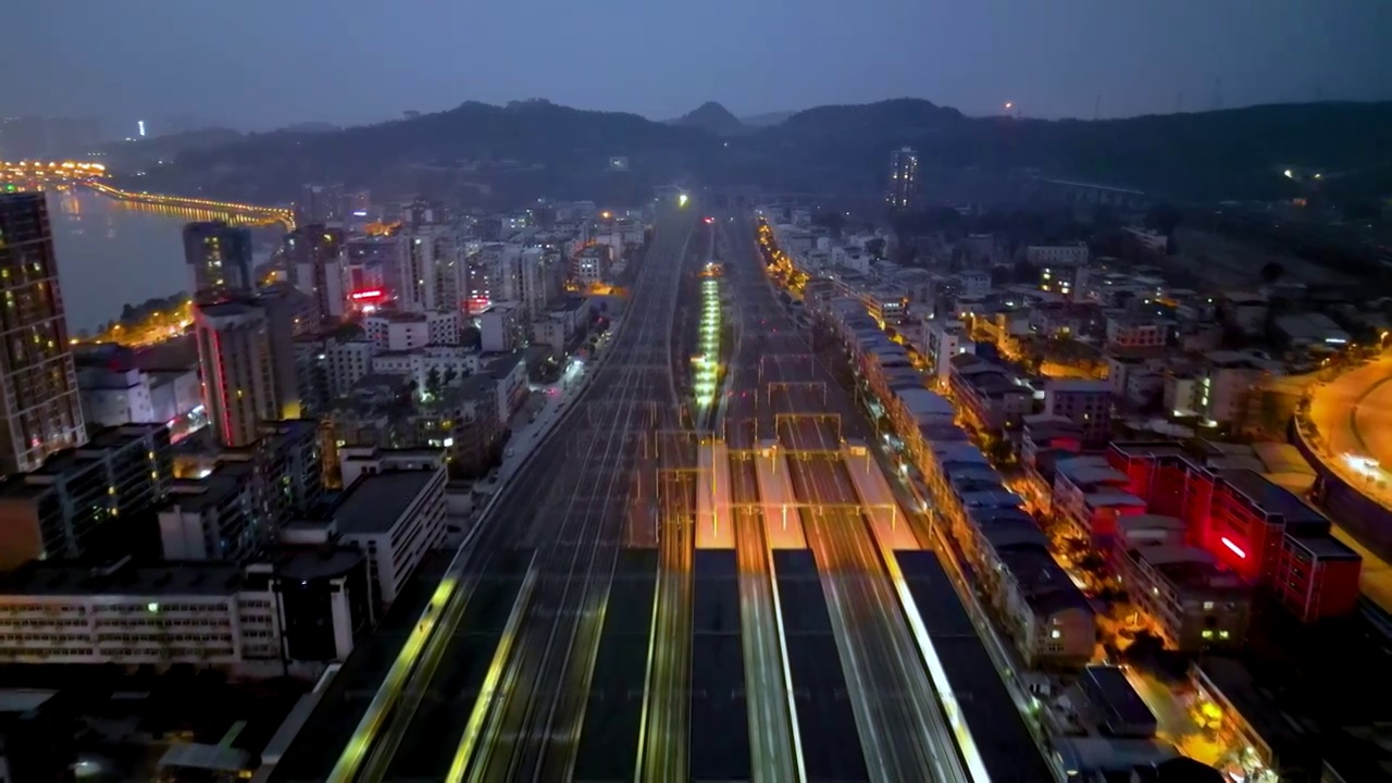 广元高铁站城市夜景航拍视频素材