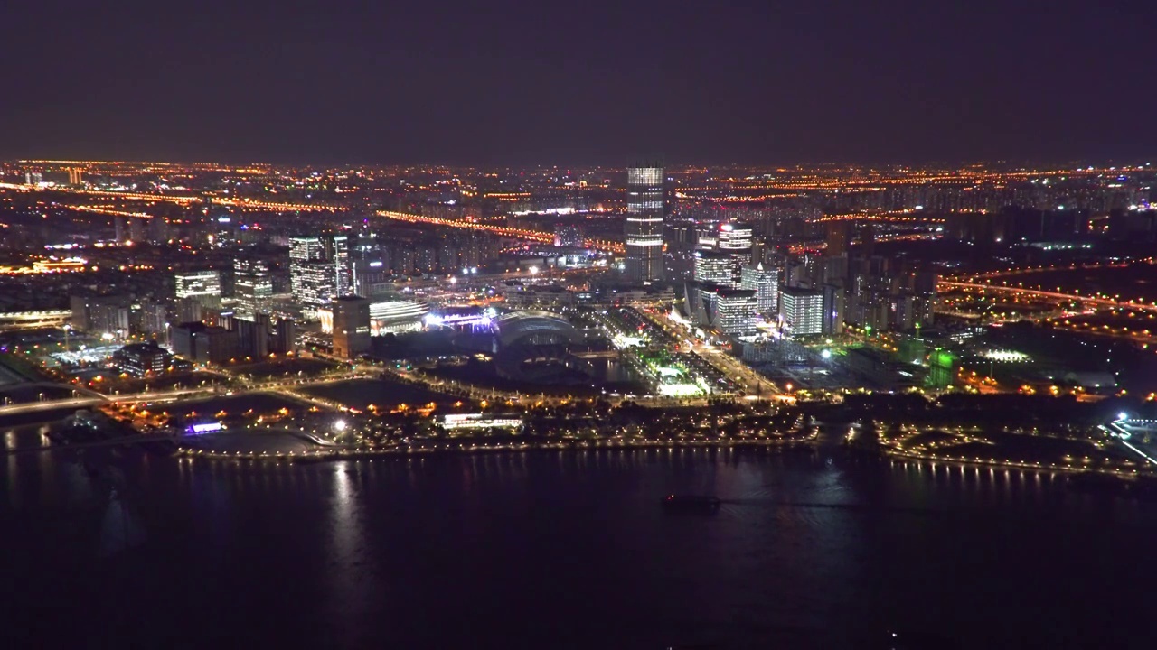 上海 夜景 从高空 俯瞰 前滩 后滩 4K实时视频视频素材