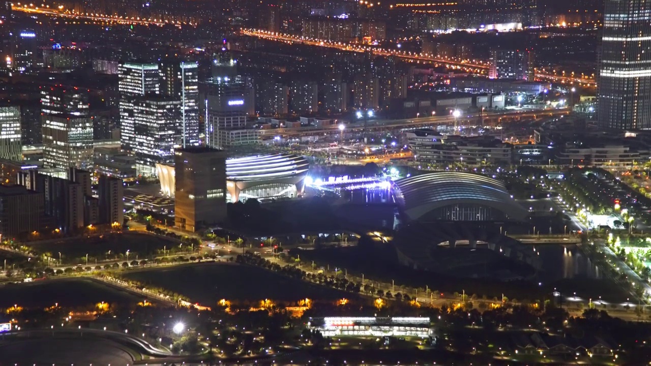 上海 夜景 从高空 俯瞰 前滩 后滩 4K实时视频视频素材