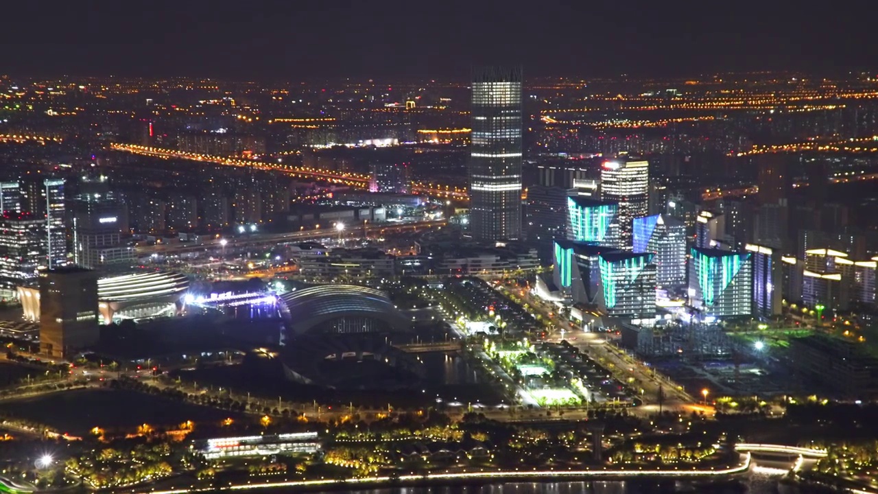 上海 夜景 从高空 俯瞰 前滩 后滩 4K实时视频视频素材