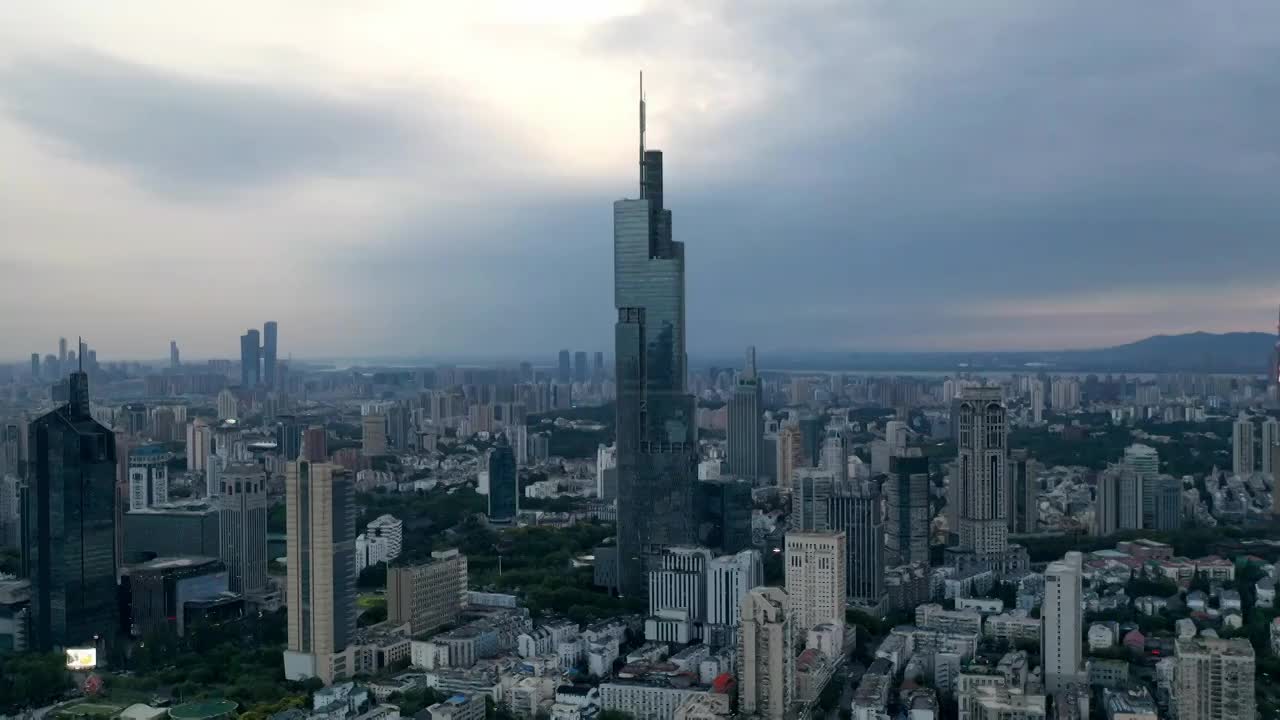 航拍南京紫峰大厦城市建筑风光视频素材